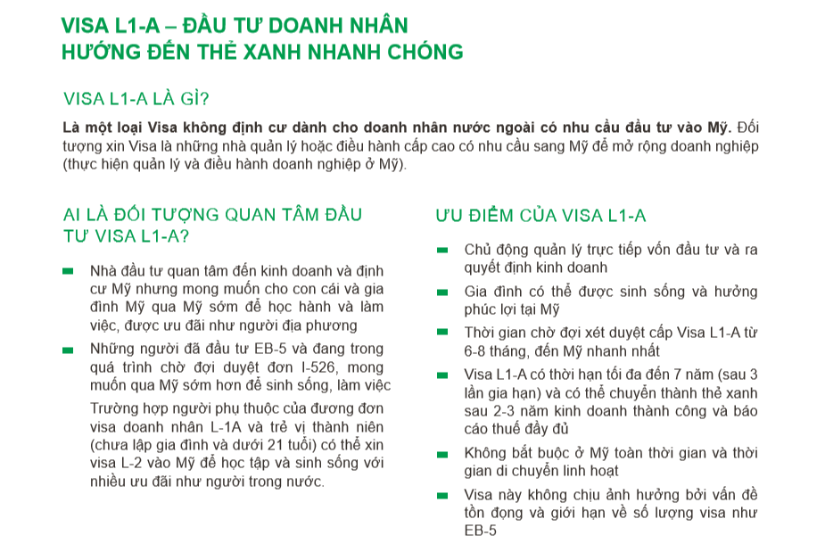 Visa L1A, Đầu tư Doanh nhân hướng đến Thẻ xanh nhanh chóng